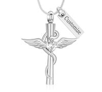 Minicremation Collana con ciondolo a forma di serpente con ciondolo a forma di cuore con ali d'angelo, gioiello da donna per ceneri umane, regalo commemorativo, Acciaio inossidabile, Nessuna pietra