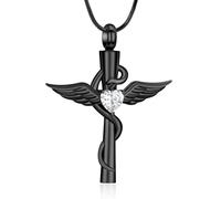 Minicremation Collana con ciondolo a forma di serpente con ciondolo a forma di cuore con ali d'angelo, gioiello da donna per ceneri umane, regalo commemorativo, Acciaio inossidabile, Nessuna pietra