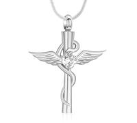 Minicremation Collana con ciondolo a forma di serpente con ciondolo a forma di cuore con ali d'angelo, gioiello da donna per ceneri umane, regalo commemorativo, Acciaio inossidabile, Nessuna pietra