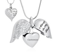 Minicremation Collana con ciondolo urna a forma di cuore per ceneri, ali d'angelo, gioielli per cremazione, ricordo commemorativo, ceneri, gioielli per donne e uomini, sempre nella mia mente, per