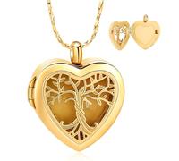 Minicremation Collana con urna a forma di albero della vita, in acciaio inox, a forma di cuore, con intaglio per cremazione, gioiello commemorativo con imbuto, per donne e uomini, Acciaio inossidabile
