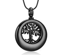 Minicremation Collana con urna a forma di albero della vita, in acciaio inox, con ciondolo per ceneri con ciondolo per ceneri, Acciaio inossidabile, Nessuna pietra preziosa