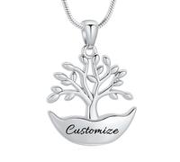 Minicremation Collana con urna a forma di albero della vita, in acciaio inox, con ciondolo per ceneri con ciondolo per ceneri, Acciaio inossidabile, Nessuna pietra preziosa