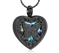 Minicremation Collana con urna a forma di cuore con farfalla, per ceneri di cremazione, pietra abalone, ciondolo commemorativo per funerali, per donne e uomini, Acciaio inossidabile, Nessuna pietra