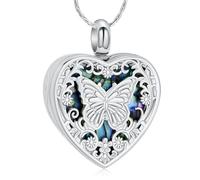Minicremation Collana con urna a forma di cuore con farfalla, per ceneri di cremazione, pietra abalone, ciondolo commemorativo per funerali, per donne e uomini, Acciaio inossidabile, Nessuna pietra