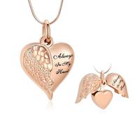 Minicremation Collana con urna a forma di cuore per ceneri ali d'angelo gioielli per cremazione per donne e uomini ricordo commemorativo gioielli per ceneri Always in my Mind Forever in my Heart