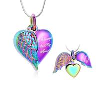 Minicremation Collana con urna a forma di cuore per ceneri ali d'angelo gioielli per cremazione per donne e uomini ricordo commemorativo gioielli per ceneri Always in my Mind Forever in my Heart