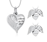 Minicremation Collana con urna a forma di cuore per ceneri ali d'angelo gioielli per cremazione per donne e uomini ricordo commemorativo gioielli per ceneri Always in my Mind Forever in my Heart,
