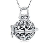 Minicremation Collana con urna a forma di cuore per cremazione, da donna, con campanella cava/diffusore di oli essenziali, gioiello commemorativo per ceneri umane e animali domestici, Acciaio