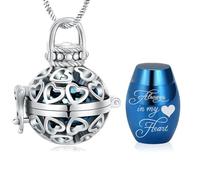 Minicremation Collana con urna a forma di cuore per cremazione, da donna, con campanella cava/diffusore di oli essenziali, gioiello commemorativo per ceneri umane e animali domestici, Acciaio