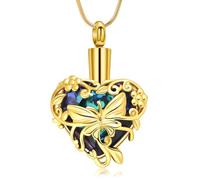 Minicremation Collana con urna a forma di farfalla per ceneri da donna con cuore di cristallo per cremazione funebre ceneri ricordo collana gioielli, Acciaio inossidabile, Nessuna pietra preziosa