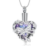 Minicremation Collana con urna a forma di farfalla per ceneri da donna con cuore di cristallo per cremazione funebre ceneri ricordo collana gioielli, Acciaio inossidabile, Nessuna pietra preziosa