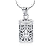 Minicremation Collana con urna cilindrica a forma di farfalla, per ceneri commemorativa, medaglione funebre per animali domestici umani, Acciaio inossidabile, Nessuna pietra preziosa