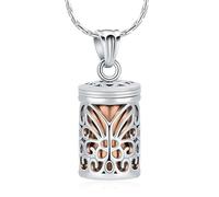 Minicremation Collana con urna cilindrica a forma di farfalla, per ceneri commemorativa, medaglione funebre per animali domestici umani, Acciaio inossidabile, Nessuna pietra preziosa