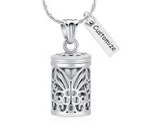 Minicremation Collana con urna cilindrica a forma di farfalla, per ceneri commemorativa, medaglione funebre per animali domestici umani, Acciaio inossidabile, Nessuna pietra preziosa