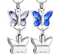 Minicremation Collana con urna di cremazione per ceneri 2 pezzi, con farfalla di cristallo, gioiello commemorativo per ceneri di animali domestici, medaglione in metallo, non, Acciaio inossidabile,