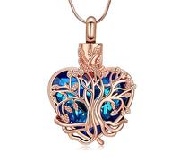 Minicremation Collana con urna per ceneri albero della vita con pietra portafortuna a forma di cuore ciondolo per cremazione ricordo commemorativo funerale collana gioielli regalo per donne moglie