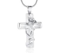 Minicremation Collana con urna per ceneri di rosa, croce e ciondolo per cremazione per uomo/animale domestico, funerale, ricordo commemorativo, Acciaio inossidabile, Nessuna pietra preziosa