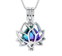 Minicremation Collana da donna con ciondolo a forma di fiore di loto, in acciaio inox, con urna commemorativa, Acciaio inossidabile, Nessuna pietra preziosa