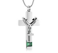 Minicremation Collana nera con doppia croce urna per ceneri dei propri cari con pietra portafortuna "Always In My Heart", gioiello per cremazione, ciondolo per donne e uomini, Acciaio inossidabile,