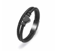 Minicremation Gioielli per cremazione cenere, bracciale con urna, chiusura con perle, pelle bovina multistrato, intrecciato, in pelle, per uomini e donne, 18, acciaio inossidabile