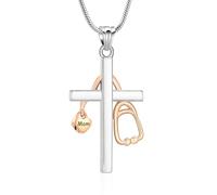 Minicremation Gioielli per cremazione croce stetoscopio urna collane per ceneri per donne uomini con piccolo cuore ciondolo commemorativo incisione funebre gioielli, Acciaio inossidabile, Nessuna