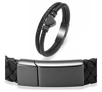 Minicremation Gioielli per Cremazione per Ceneri Bracciale Urna con Chiusura a Gancio, Perle in Pelle di Vacchetta Intrecciata Multistrato, Bracciale Urna per Uomo e Donna, 20cm, Pelle, Non pietra