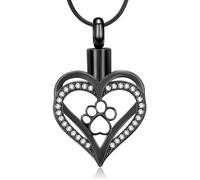 Minicremation Gioielli per la cremazione per ceneri a forma di cuore collane per ceneri con impronta di zampa ciondolo commemorativo funerale ricordo per i propri cari per donne e uomini, Acciaio
