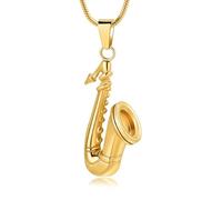 Minicremation Urna musicale con sassofono, corno di sassofono, collana con urna per ceneri cremazione, ciondolo commemorativo per uomini e donne, Acciaio inossidabile, Nessuna pietra preziosa