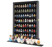 Minifigure Display Case - Building Block Toy Minifigures Display Case Minifigure Wall Cabinet Showcase for Small Miniature Collectibles Mini Brands, with Lockable Door (Black Finish Frame)