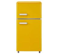Minifrigo Da 72 Litri Con Funzione Congelatore, 39 Db, Illuminazione a LED, 120 Kwh/Anno, Per Cucina, Ufficio, Frigorifero Retrò, Frigorifero a Doppia Porta Superiore E Inferiore,Yellow