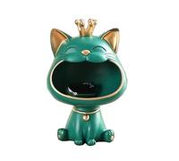 MiniGlypture Statua di gatto, gatto fortunato Storage Sculpture, casa soggiorno per l'ingresso, ridere gatto e chiavi, scatola decorativa per piccoli oggetti (verde)