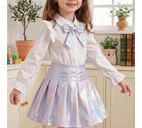 Minigonna a pieghe a-line per ragazze giovani, stile scolastico alla moda per autunno, compleanno, blu navy, Boss Baby anni '90 6Y,7Y,4Y,5YA strisceTessuto