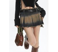 Minigonna a Pieghe Irregolari Effetto vissuto da Cowgirl, Abiti Vintage per Ragazze della Moda Coreana da Strada-PIC-S
