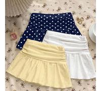Minigonna a vita bassa con arricciature e texture traforata, in maglia bianca, casual e versatile per la casa, adatta per ragazze adolescenti, per l'estate 14Y,13Y,16Y,15YGeometricoJacquard