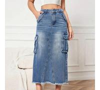 Minigonna aderente in misto cotone da donna, di colore unito, con tasche, adatta per tutte le stagioni, casual, per la primavera L,M,S,XL,XS,XXL,XXSColore unicoDenim