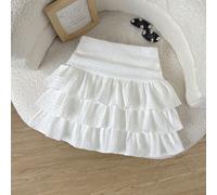 Minigonna bianca a strati stile torta per ragazze tween, casual ed elegante, in maglia lavorata a righe, carina, con pantaloncini integrati anti-esposizione, outfit fashion Y2K per giovani, adatta per