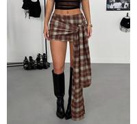 Minigonna da donna a quadri con lacci, bordeaux, stile grunge casual per uscire la sera in autunno L,M,S,XSquadriTessuto intrecciato
