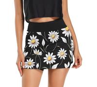 Minigonna da donna a tema fattoria con molti animali, gonne da donna, skorts da donna per l'estate con tasche per il controllo della pancia, Margherite bianche su nero, M