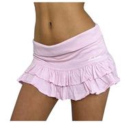 Minigonna da donna a vita bassa con lettere ricamate orlo increspato e culotte sportivo design giocoso e alla moda, rosa, L