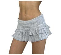 Minigonna da donna a vita bassa con lettere ricamate orlo increspato e culotte sportivo design giocoso e alla moda, Grigio, S