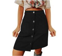 Minigonna da donna in velluto a coste con bottoni frontali e tasche, gonna corta vintage autunno inverno a vita alta per abbigliamento casual da ufficio per feste, Nero , XL