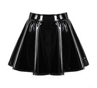 Minigonna da donna in vernice lucida, design svasato a linea con elastico in vita, adatta per danza e discoteca, cosplay (XL nero)