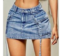 Minigonna di jeans cargo con tasche a patta e decorazioni, stile Y2K, adatta per uso quotidiano L,M,S,XL,XS,XXSDenim