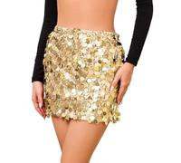 Minigonna Elegante con Paillettes da Donna, Incrocio sul Davanti, Dettaglio Intrecciato, Spacco Laterale e Cerniera Laterale Nascosta (IT, Testo, L, Regular, Regular, Oro)