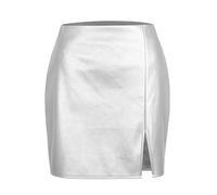 Minigonna in ecopelle lucida a vita alta da donna gonna a matita con orlo ritagliato per estate casual club abiti da sera My Orders 2025, argento, M