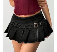 Minigonna in jeans plissettata ultra bassa e sexy da donna L,M,S,XSColore unicoDenim