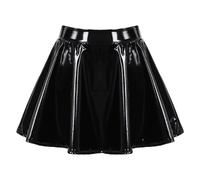 Minigonna nera lucida pelle poliuretano svasata danza una linea abbigliamento da