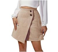 Minigonne da donna, gonna corta aderente in tessuto scamosciato con bottoni sul davanti, gonna a matita con orlo irregolare a vita alta per abbigliamento casual quotidiano, Beige, S
