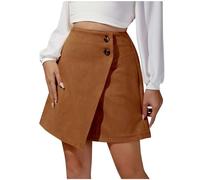 Minigonne da donna, gonna corta aderente in tessuto scamosciato con bottoni sul davanti, gonna a matita con orlo irregolare a vita alta per abbigliamento casual quotidiano, cachi, S